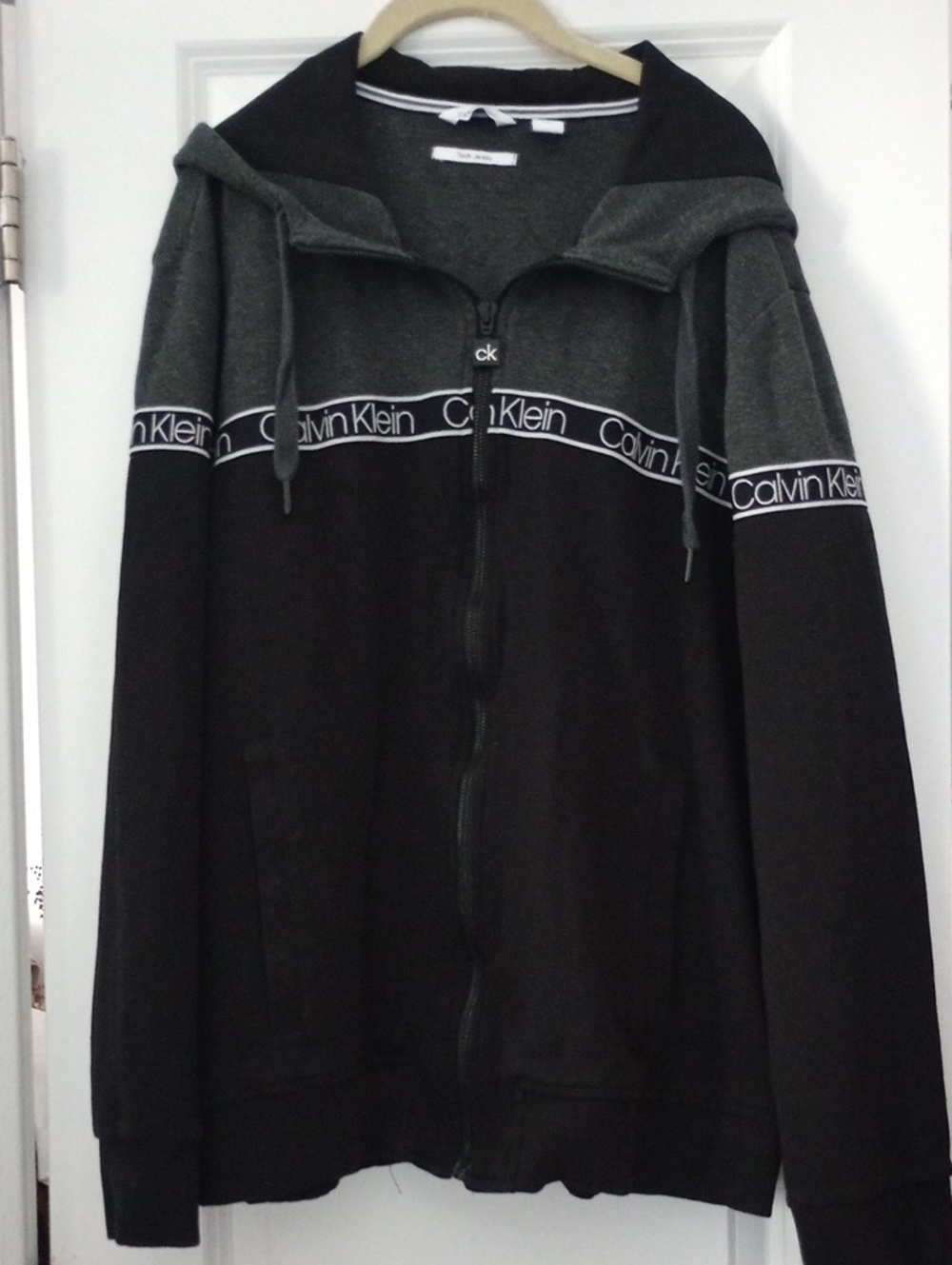 Calvin Klein Black and Charcoal Zip-Up Hoodie Sweater